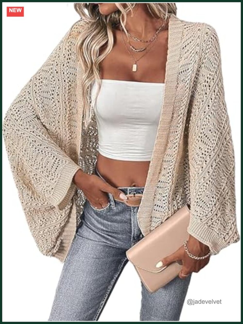 Crochet Knit Dolman Sleeve Long Cardigan Open Front Lightweight